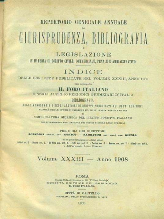 Il foro italiano repertorio 1908 vol. XXXIII - copertina