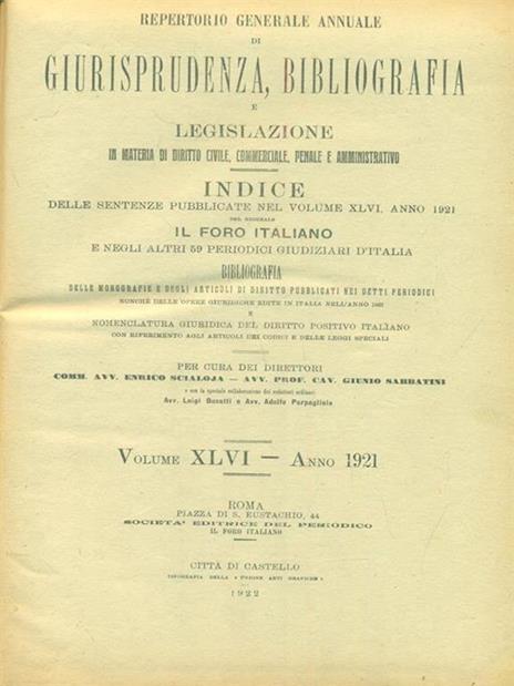 Il foro italiano repertorio 1921 vol. XLVI - copertina