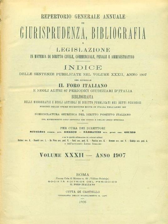 Il foro italiano repertorio 1907 vol. XXXII - copertina