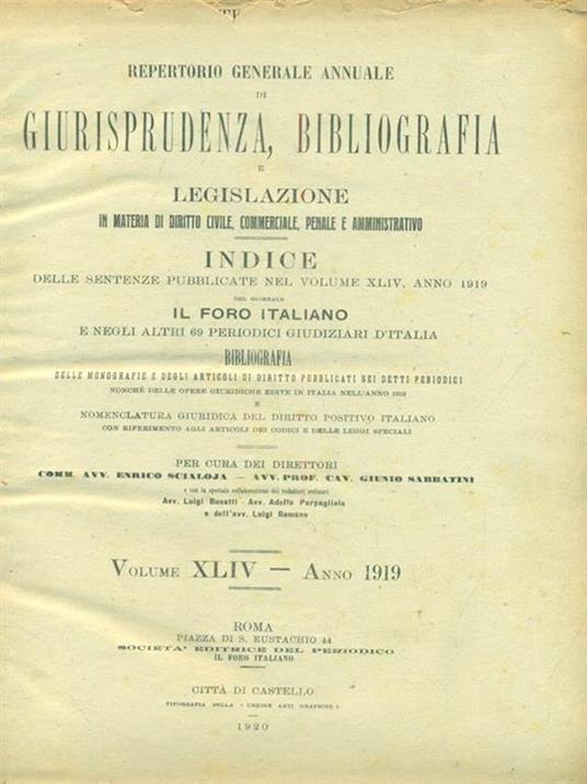 Il foro italiano repertorio 1919 vol. XLIV - copertina