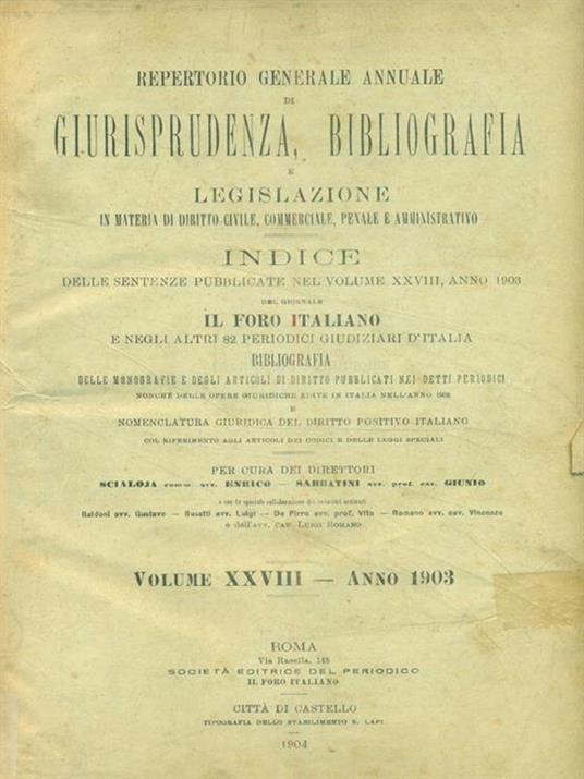 Il foro italiano repertorio 1903 vol. XXVIII - copertina