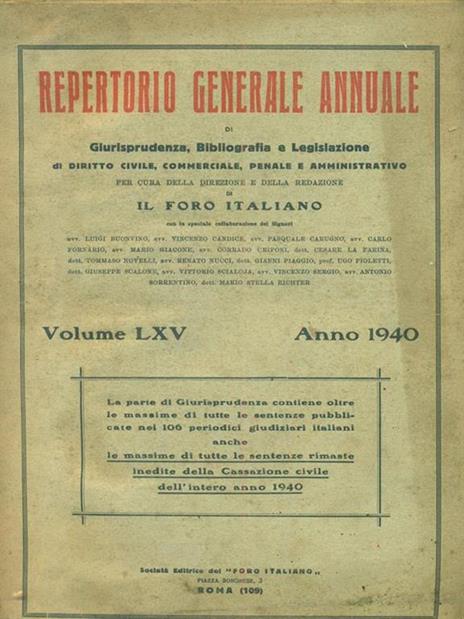 Repertorio generale annuale di Giurisprudenza 1940 -   - copertina