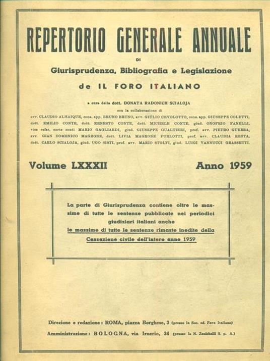 Repertorio generale annuale di Giurisprudenza 1959 -   - copertina