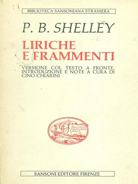 Liriche e frammenti - Percy Bysshe Shelley - copertina