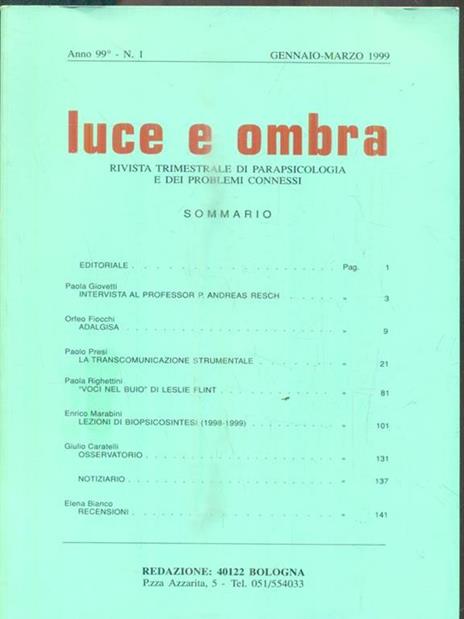 Luce e ombra. N. 1/ Gennaio-marzo 1999 -   - 2