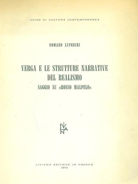 Verga e le strutture narrative del realismo. Saggio su Rosso Malpelo - Romano Luperini - copertina