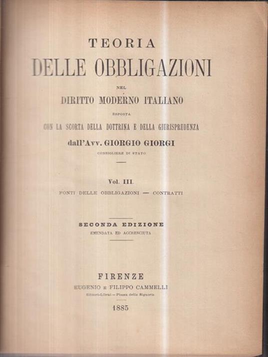 Teoria delle obbligazioni III - Giorgio Giorgi - copertina