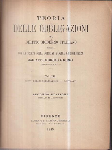 Teoria delle obbligazioni III - Giorgio Giorgi - 2