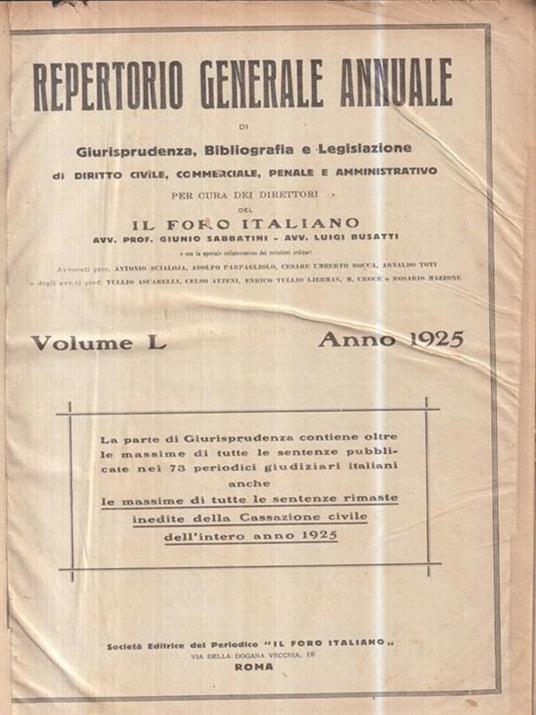 Il foro italiano repertorio 1925 vol. L -   - copertina