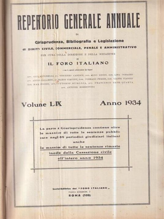 Il foro italiano repertorio 1934 vol. LIX -   - copertina