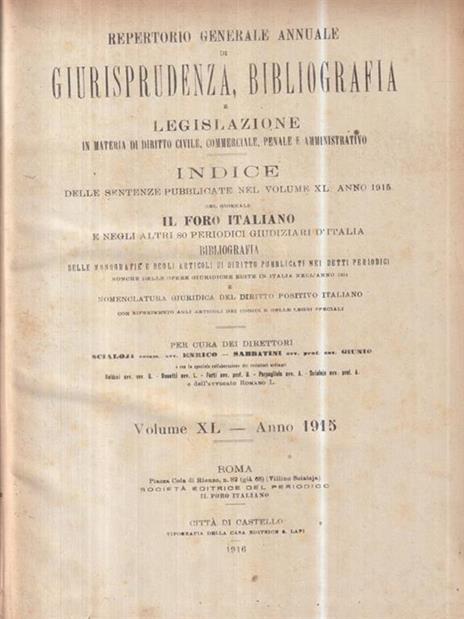 Repertorio generale annuale di giurisprudenza, bibliografia e legislazione 1915 -   - copertina