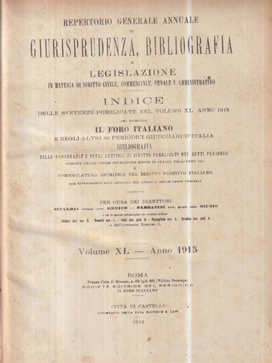 Repertorio generale annuale di giurisprudenza, bibliografia e legislazione 1915 -   - copertina