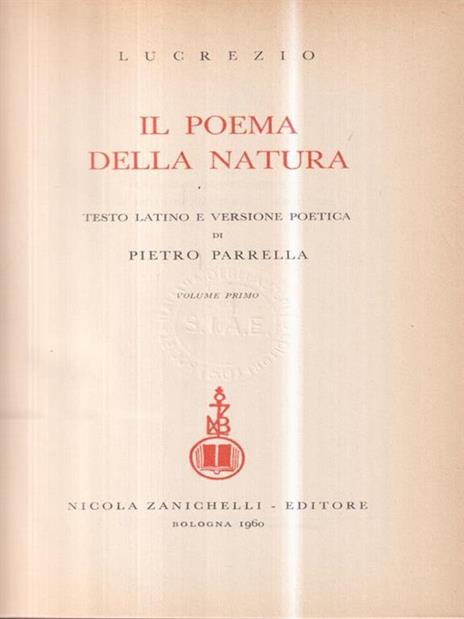 IL poema della natura 2 voll - Tito Lucrezio Caro - copertina