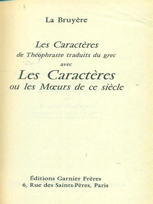 Les caracteres - Jean de La Bruyère - copertina