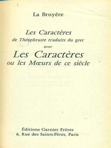 Les caracteres - Jean de La Bruyère - 2