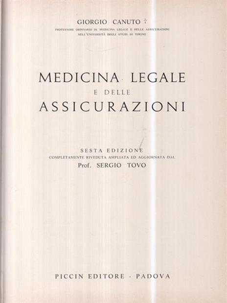 Medicina legale e delle assicurazioni - Giorgio Canuto - copertina