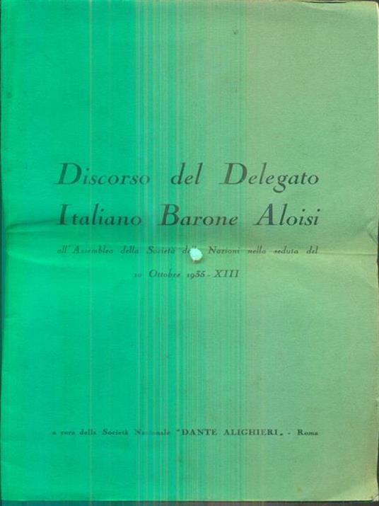 Discorso del delegato Italiano Barone Aloisi -   - copertina