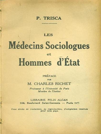 Les  medecins sociologues - P. Trisca - copertina