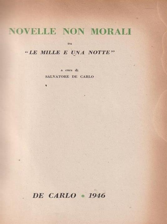 Novelle non morali da Le Mille e una Notte - Salvatore De Carlo - copertina