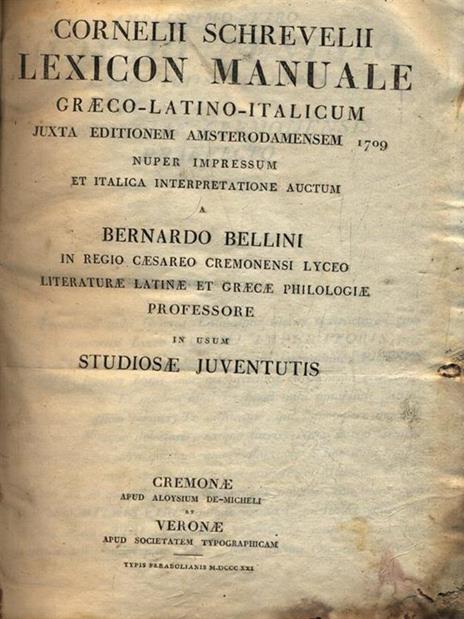 Lexicon Manuale Graeco-Latino-Italicum - Cornelii Schrevelii - copertina