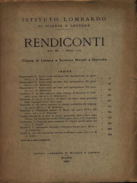 Rendiconti. Classe di Lettere. Vol. 91 Fasc. I-II -   - copertina