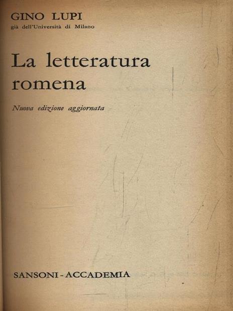 La letteratura romena - Gino Lupi - copertina