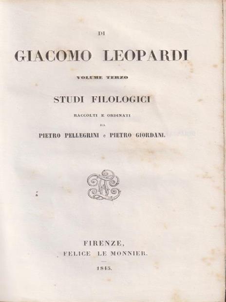 Studi filologici di Giacomo Leopardi - Paolo Pellegrini - copertina