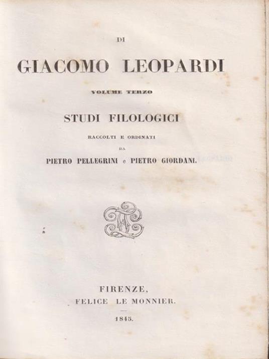 Studi filologici di Giacomo Leopardi - Paolo Pellegrini - copertina