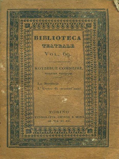 Biblioteca teatrale Vol 69 Kotzebue commedie Volume secondo -   - copertina
