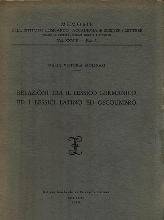 Relazioni tra il lessico germanico ed i lessici latino ed oscoumbro - Matteo Molinari - copertina