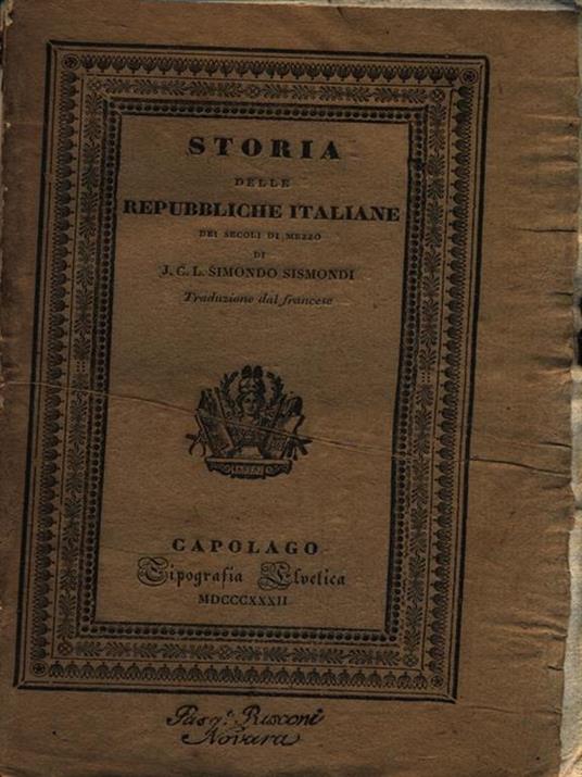 Storia delle repubbliche italiane Tom IX - Simonde de Sismondi - copertina