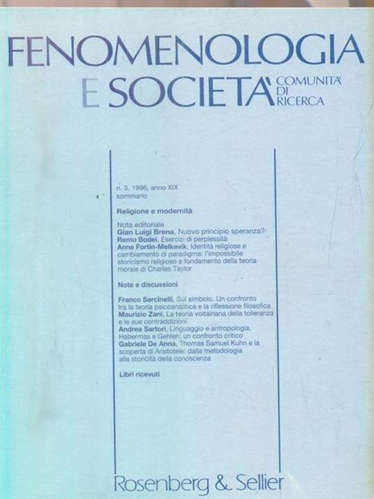 Fenomenologia e società 3/1996 -   - copertina