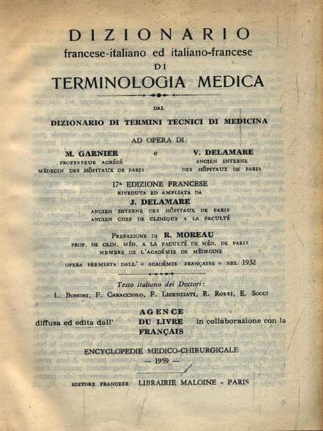 Dizionario di Terminologia Medica - M. Charles Garnier - copertina
