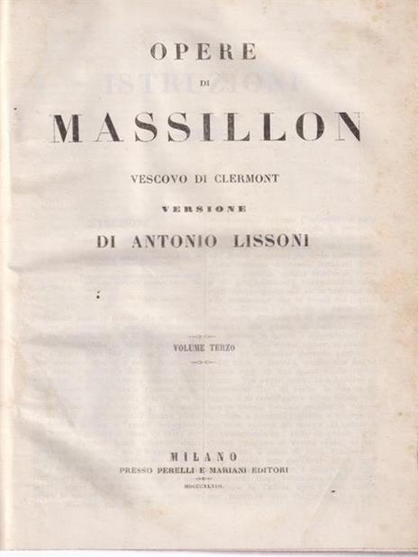 Opere di Massillon vol III - A. Lissoni - copertina