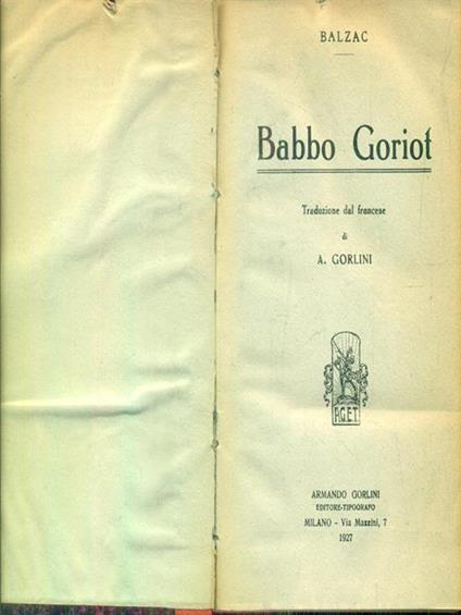   Babbo Goriot - Honoré de Balzac - copertina