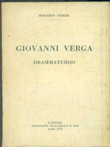   Giovanni Verga drammaturgo - Rosario Verde - copertina