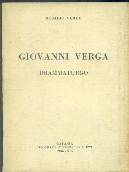   Giovanni Verga drammaturgo - Rosario Verde - copertina