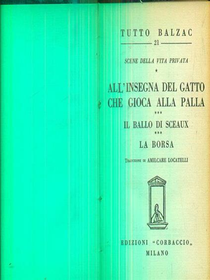   All'insegna del gatto che gioca alla palla - Il ballo di Sceaux - La borsa - Honoré de Balzac - copertina