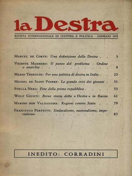 La Destra - N. 1 Gennaio 1972 - copertina