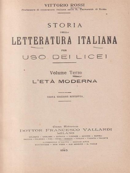   Storia della letteratura italiana - Vittorio Rossi - copertina