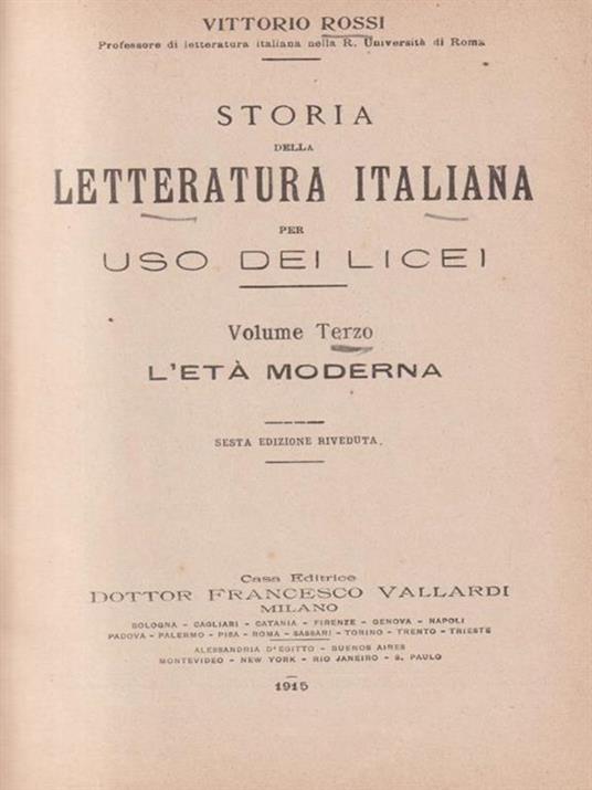   Storia della letteratura italiana - Vittorio Rossi - copertina