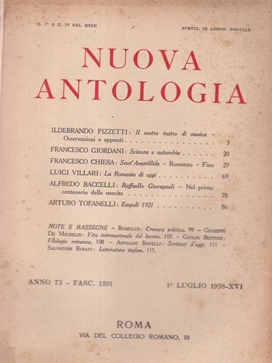   Nuova antologia anno 73 1 luglio 1938 - Luigi Federzoni - copertina