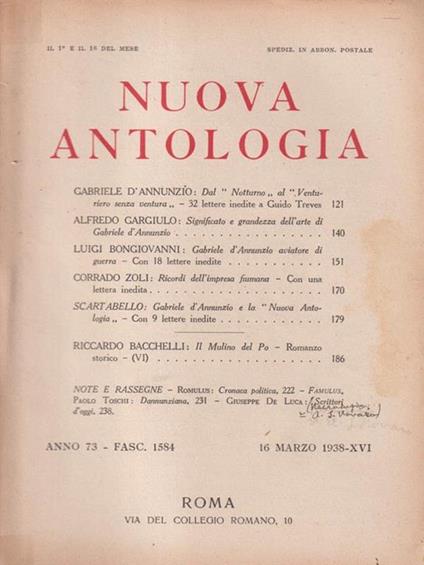   Nuova antologia anno 73 16 marzo 1938 - Luigi Federzoni - copertina