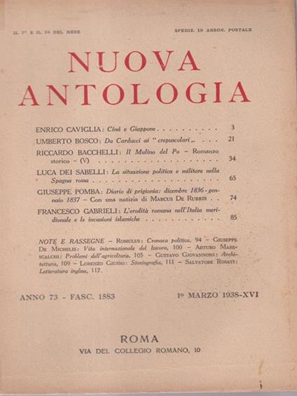   Nuova antologia anno 73 1 marzo 1938 - Luigi Federzoni - copertina