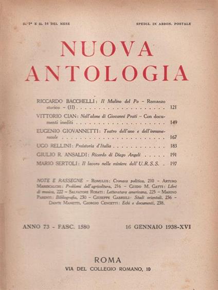   Nuova antologia anno 73 16 gennaio 1938 - Luigi Federzoni - copertina