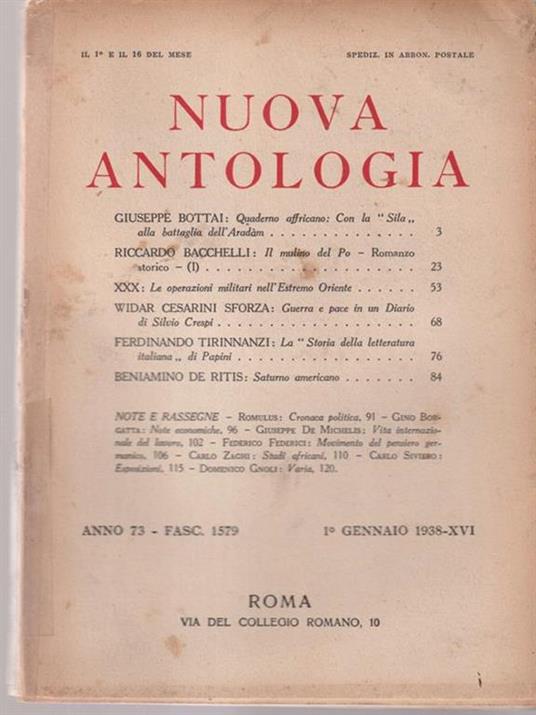   Nuova antologia anno 73 1 gennaio 1938 - Luigi Federzoni - copertina