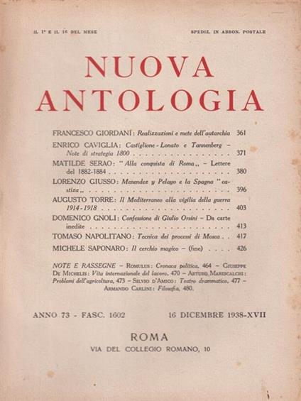   Nuova antologia anno 73 16 dicembre 1938 - Luigi Federzoni - copertina