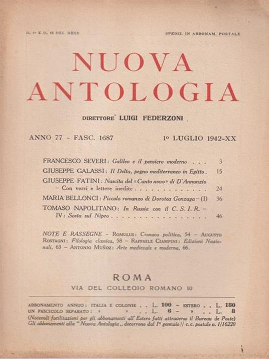   Nuova antologia anno 77 1 luglio 1942 - Luigi Federzoni - copertina