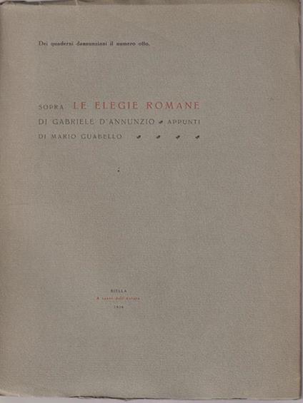   Sopra le elegie romane di Gabriele D'Annunzio - Mario Guabello - copertina