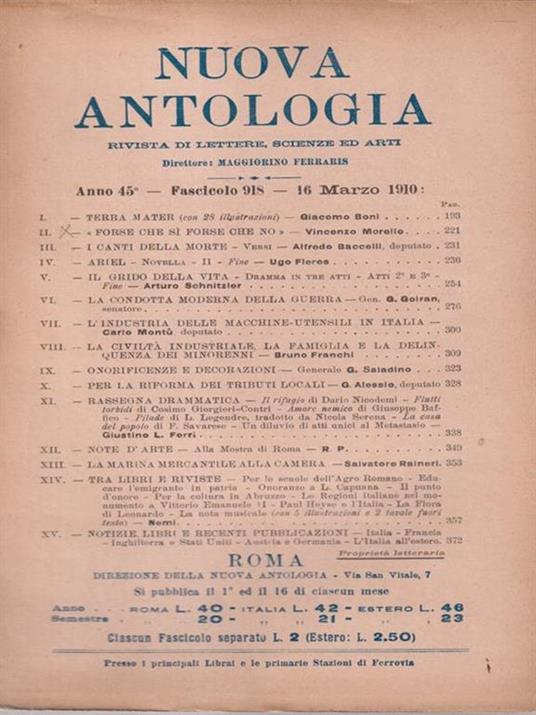   Nuova antologia rivista di lettere scienze ed arti 16 marzo 1910 - copertina